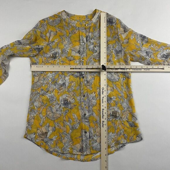 Liz Claiborne Yellow Floral Button Up Blouse Sheer Sz PS SP Chiffon L/S Roll Tab - Picture 2 of 7